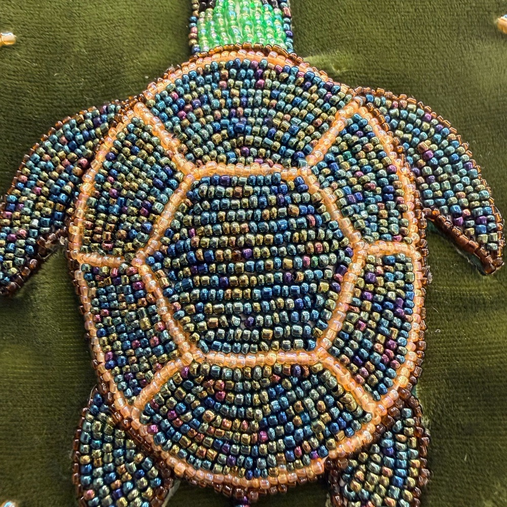 Beaded Turtle Velvet Crossbody Bag in Olive Green - Picture 2 of 6